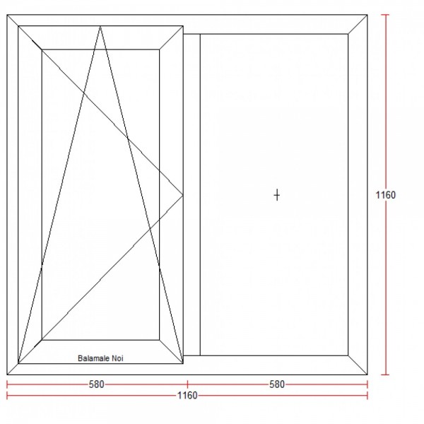 Fereastra Bastion, PVC cu geam termopan, profil 5 camere, nuc, deschidere oscilobatanta pe partea stanga, 1160x1160 mm, Ferestre si usi, 116x116-nuc-stanga