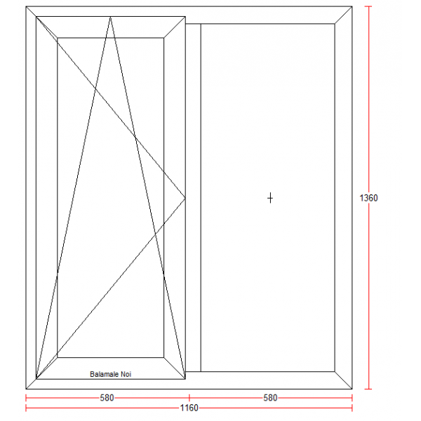 Fereastra Bastion, PVC cu geam termopan, profil 5 camere, nuc, deschidere oscilobatanta pe partea stanga, 1160x1360 mm, Ferestre si usi, 116x136-nuc-stanga