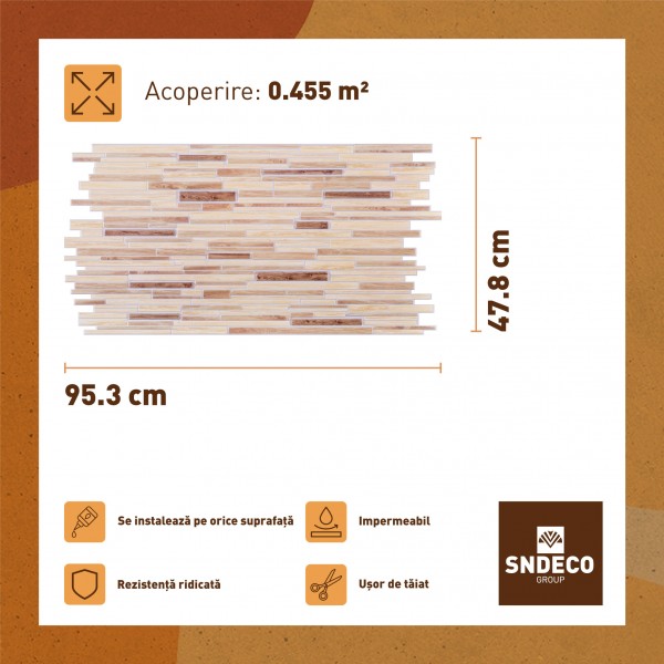 Panouri Decorative Ornamental timber Oak, PVC, SET 10 BUCATI, grosime 0.4 mm, suprafata totala acoperita 4.55 mp, Panouri decorative, Ornamental timber Oak