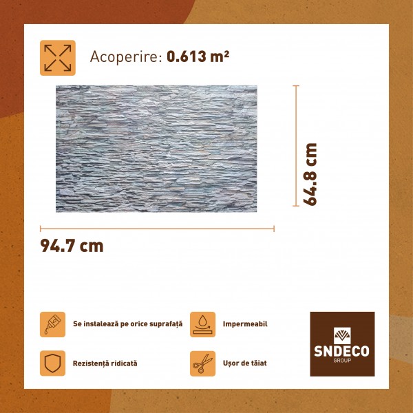 Panouri Decorative Stone Flat Gauze, PVC, set 12 bucati, suprafata totala acoperita 7.36 mp, Panouri decorative, Stone Flat Gauze
