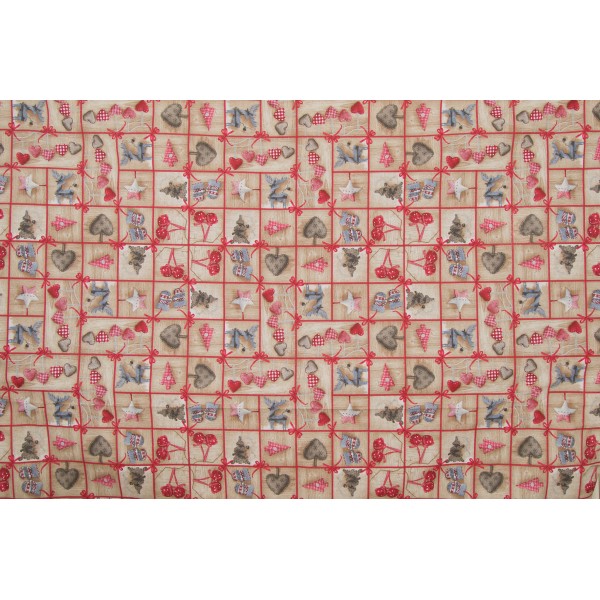 Fata de masa Rakkaani bej maroniu, colectia de Craciun, 130x180 cm, material bumbac 100, Alte textile, C101