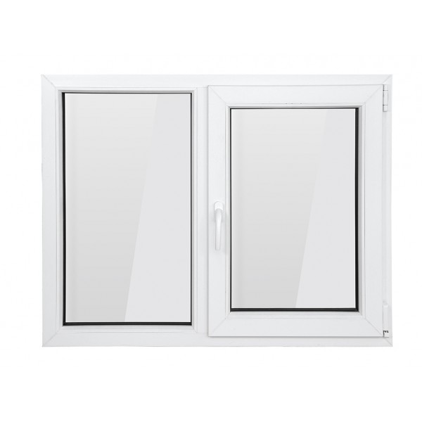 Fereastra PVC cu geam termopan, profil Bastion - 5 camere, alb, 116x116 cm, 1 canat fix, 1 canat oscilobatanta, deschidere dreapta, Ferestre si usi, 116x116-dreapta-alb