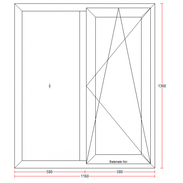 Fereastra PVC cu geam termopan, profil Bastion - 5 camere, alb, 116x136 cm, 1 canat fix, 1 canat oscilobatanta, deschidere dreapta, Ferestre si usi, 116x136-dreapta-alb